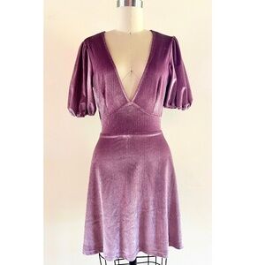 Free People Velvet Cutout Puff Sleeve Mini Dress